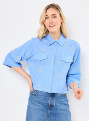 Mika  Embellished Cropped Linen Shirt