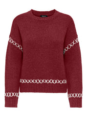 Amanda Wine Contrast Stitch Knit Pullover