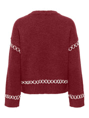 Amanda Wine Contrast Stitch Knit Pullover