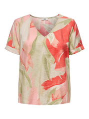Camille V-neck Tee/Blouse Coral