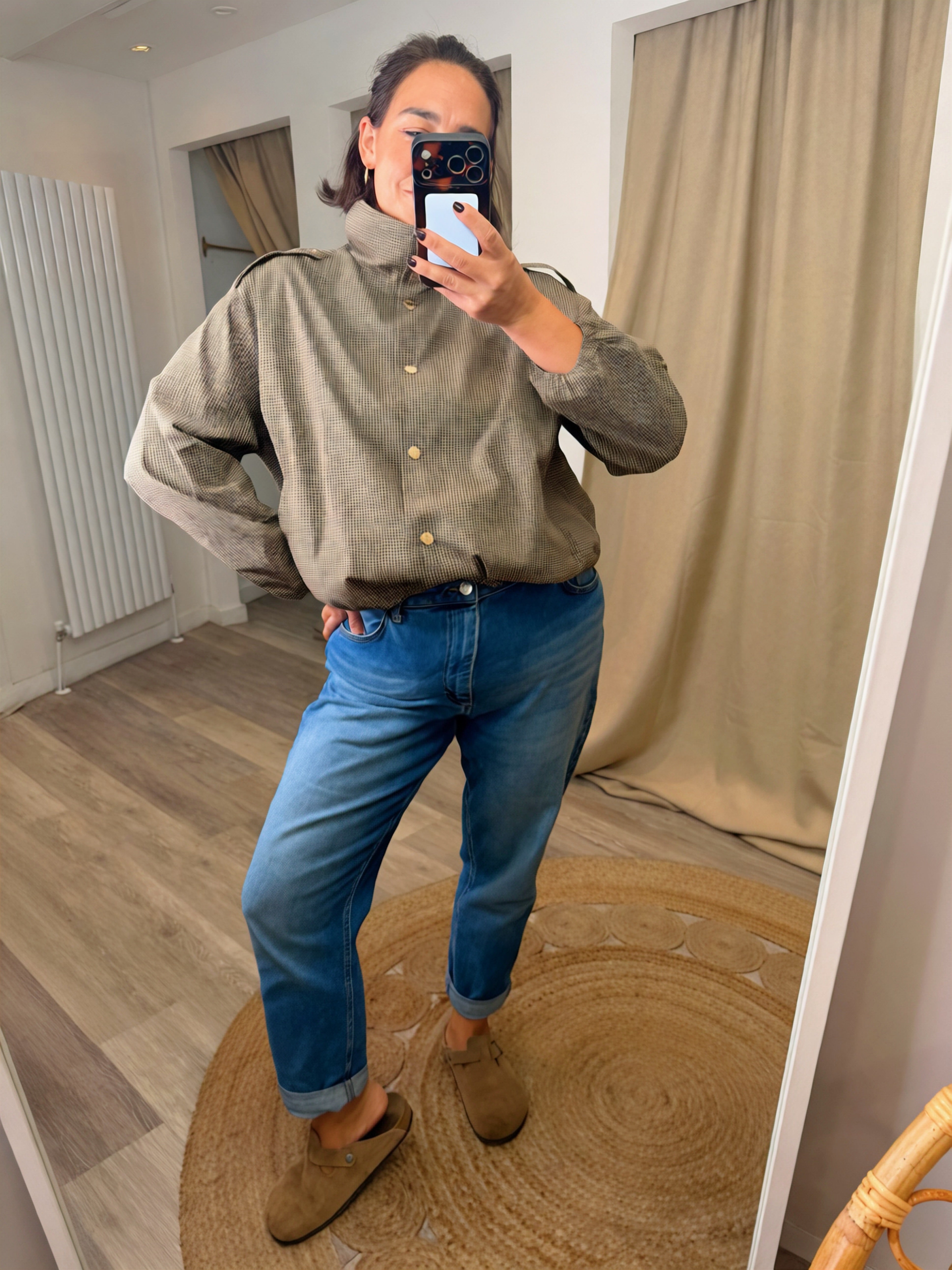 Jade Check Funnel Neck Jacket