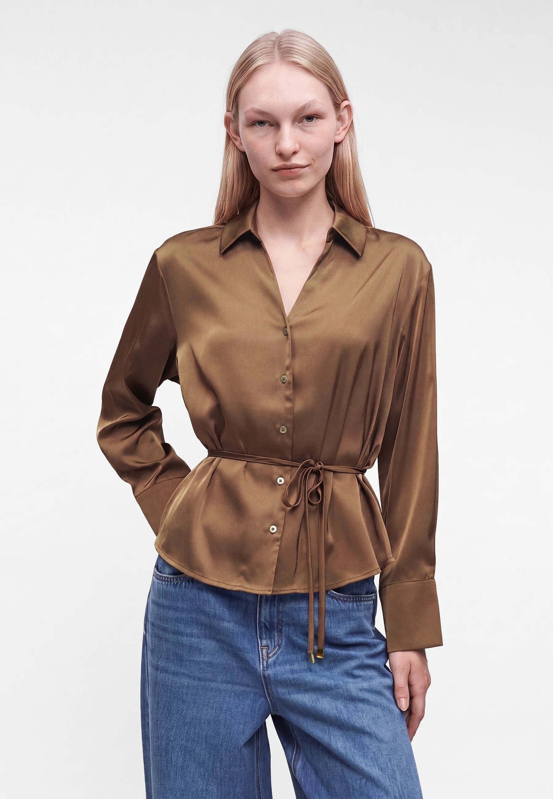 Aria V-neck Waisted Blouse Gold