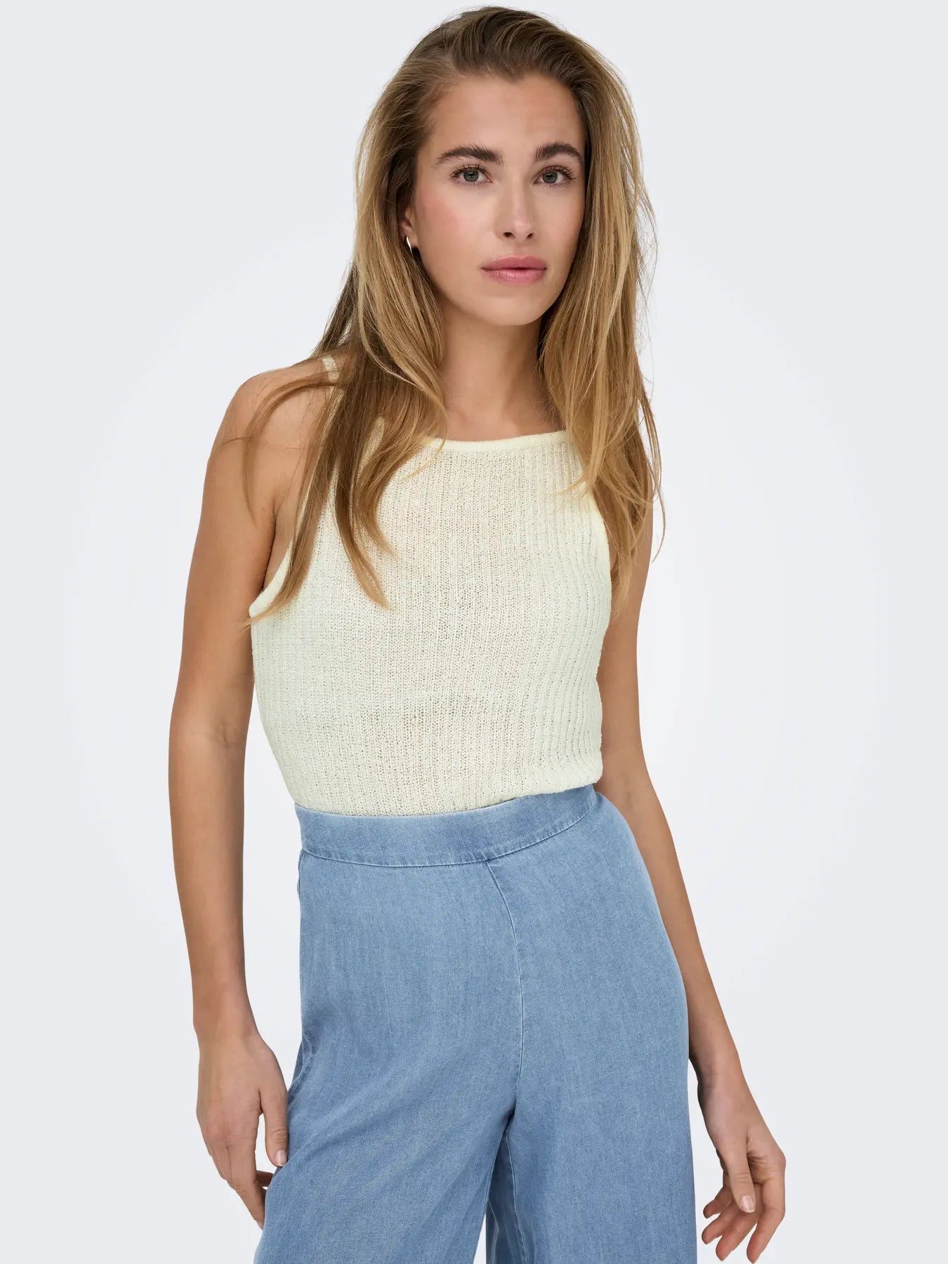 Miami Cream Knit High Neck Vest