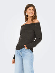 Katia Brown Off-the-shoulder Knit Top