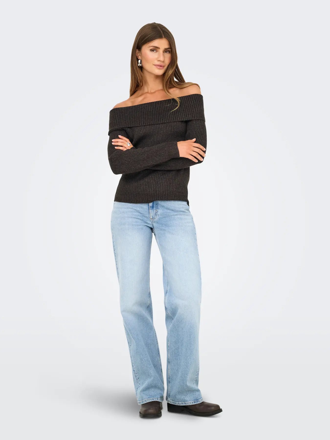 Katia Brown Off-the-shoulder Knit Top