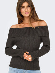 Katia Brown Off-the-shoulder Knit Top