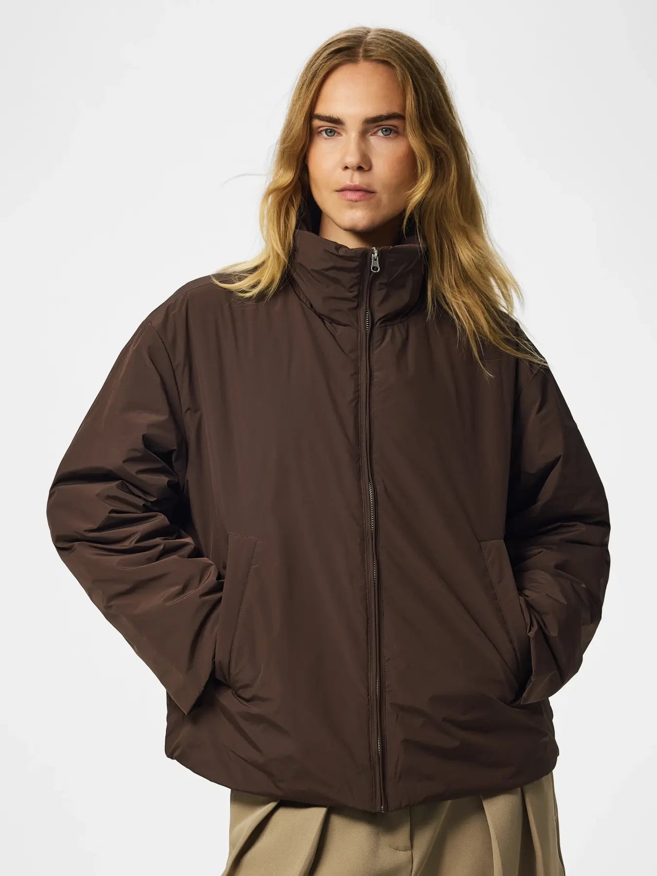 Sif Funnel Neck Bomber Jacket Brown