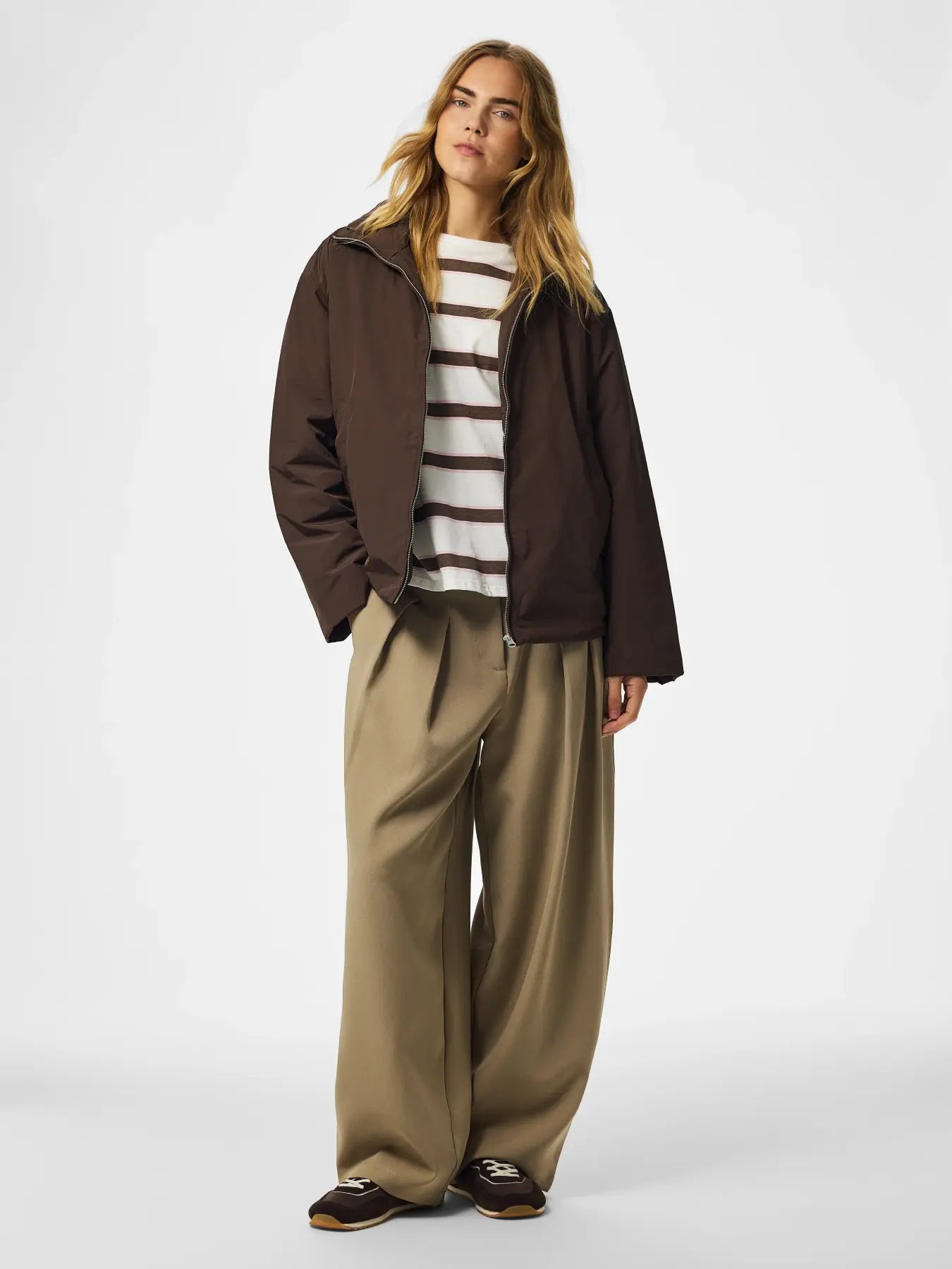 Sif Funnel Neck Bomber Jacket Brown