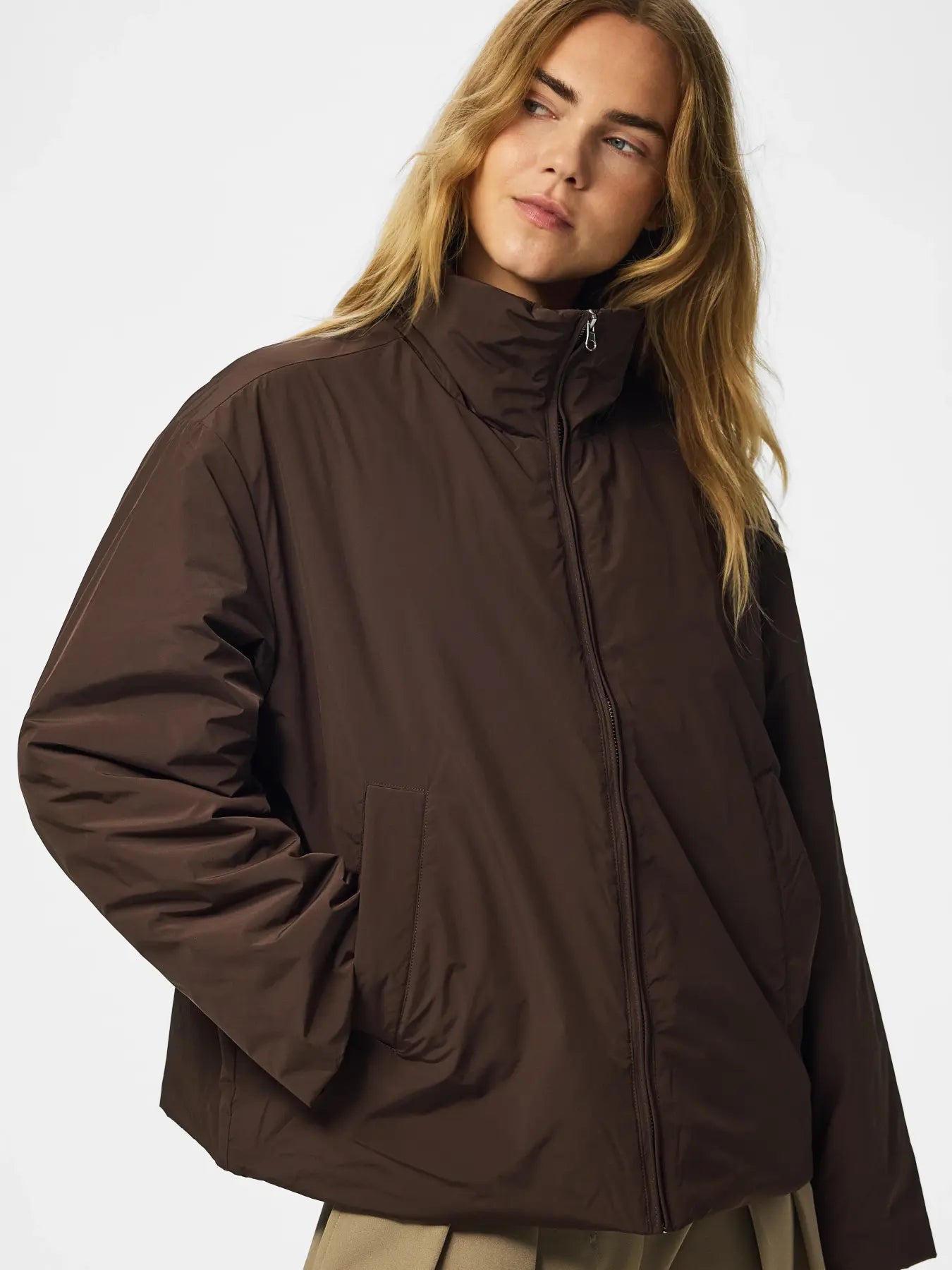 Sif Funnel Neck Bomber Jacket Brown