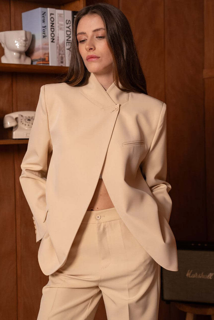 Jenna Button Up Asymmetric Wrap Blazer