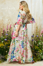 Hope & Ivy The Michelle, Flutter Sleeve Maxi Wrap Dress