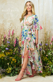Hope & Ivy The Michelle, Flutter Sleeve Maxi Wrap Dress