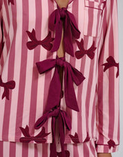 Pink Bow Striped Super Soft Tie Front Long Sleeved Pyjama Set