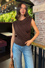 Rumi Chocolate Draped Front Top
