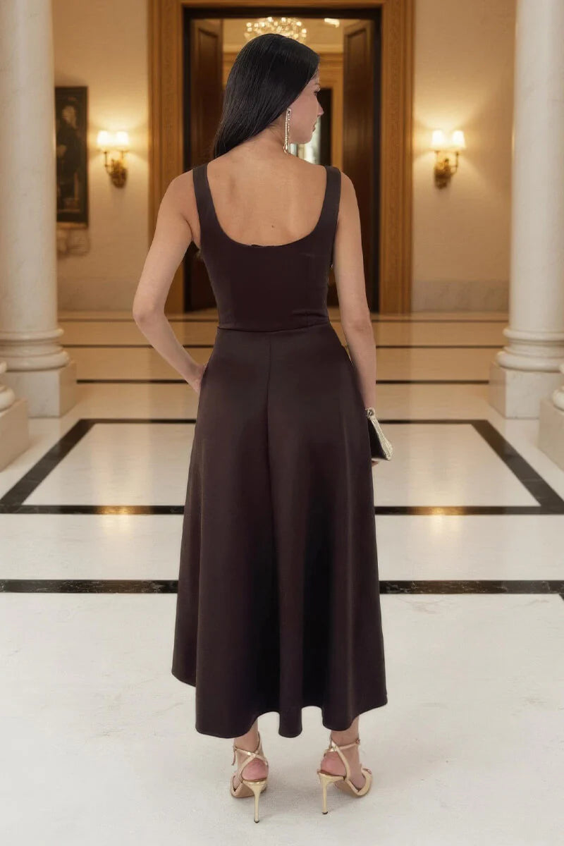 Rachel Brown Square Neck A-line Midi Dress