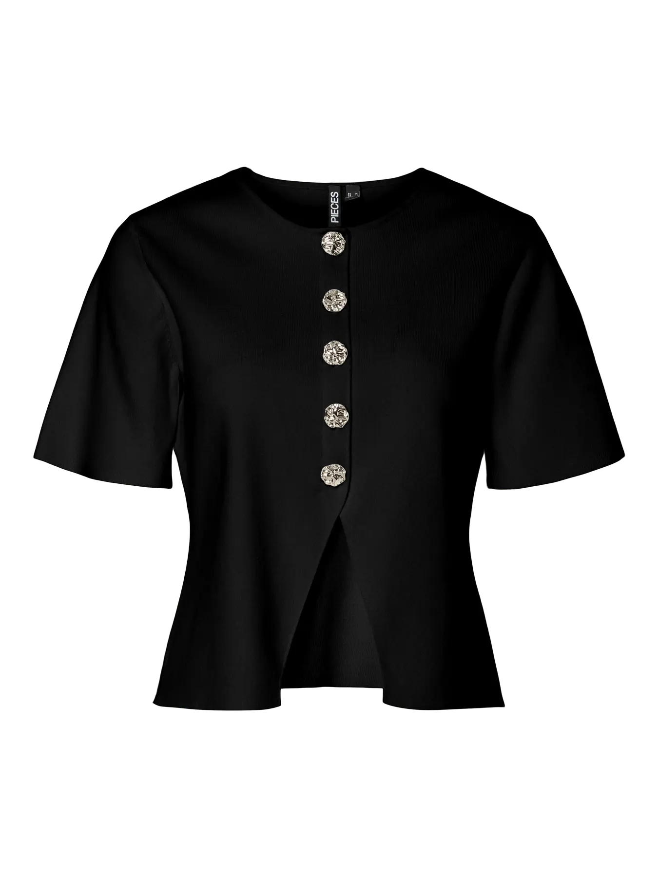 Marie O-Neck Split Front Top with Silver Buttons