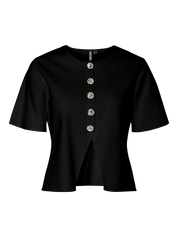 Marie O-Neck Split Front Top with Silver Buttons