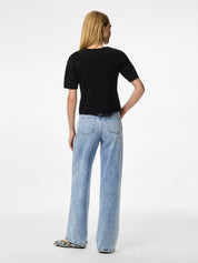Marie O-Neck Split Front Top with Silver Buttons