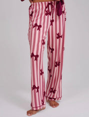 Pink Bow Striped Super Soft Tie Front Long Sleeved Pyjama Set