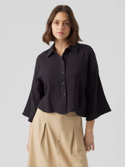 Natali Black Cheesecloth Short Shirt