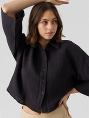 Natali Black Cheesecloth Short Shirt