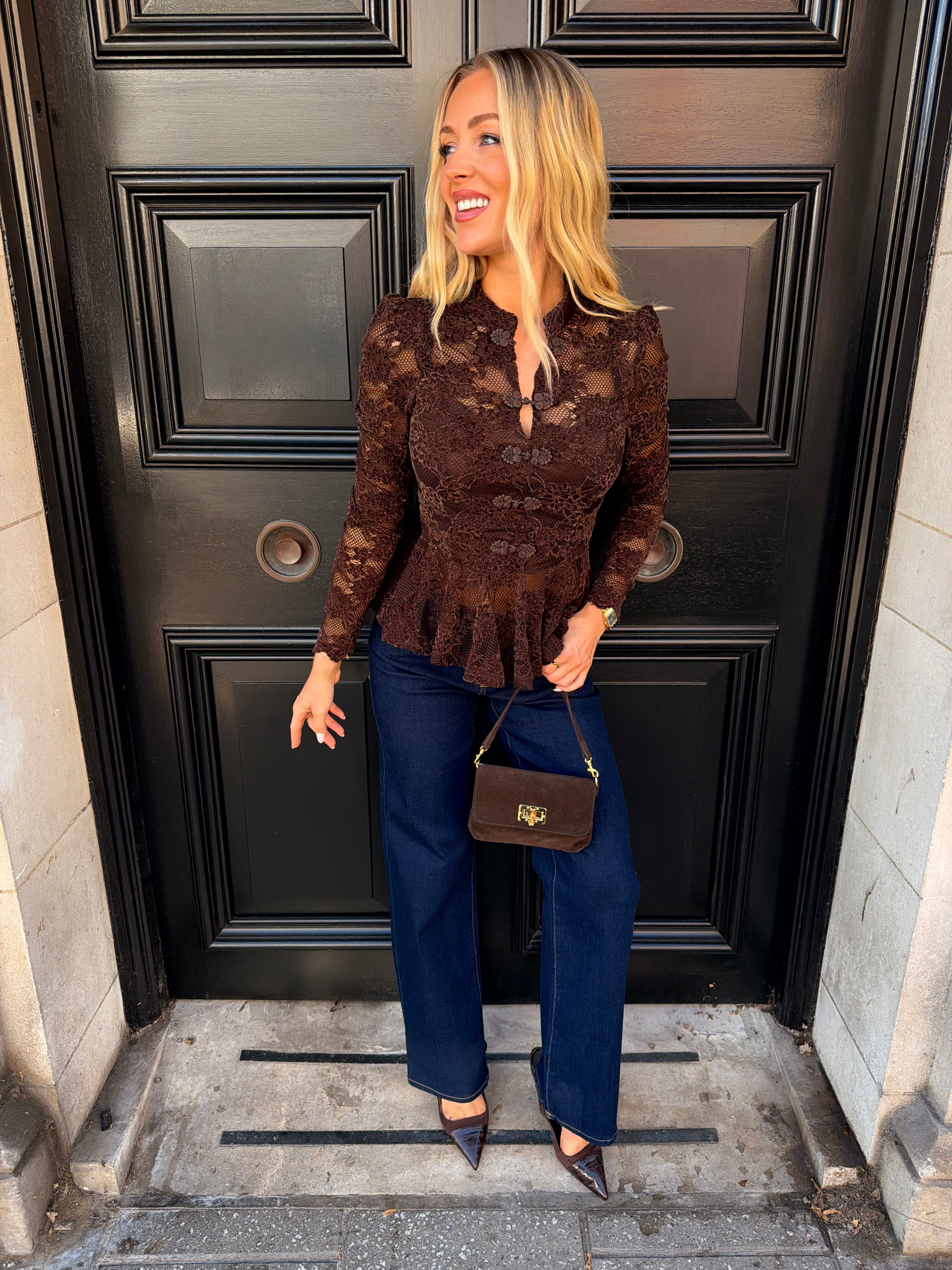 Alyson Lace Maderin Top Brown