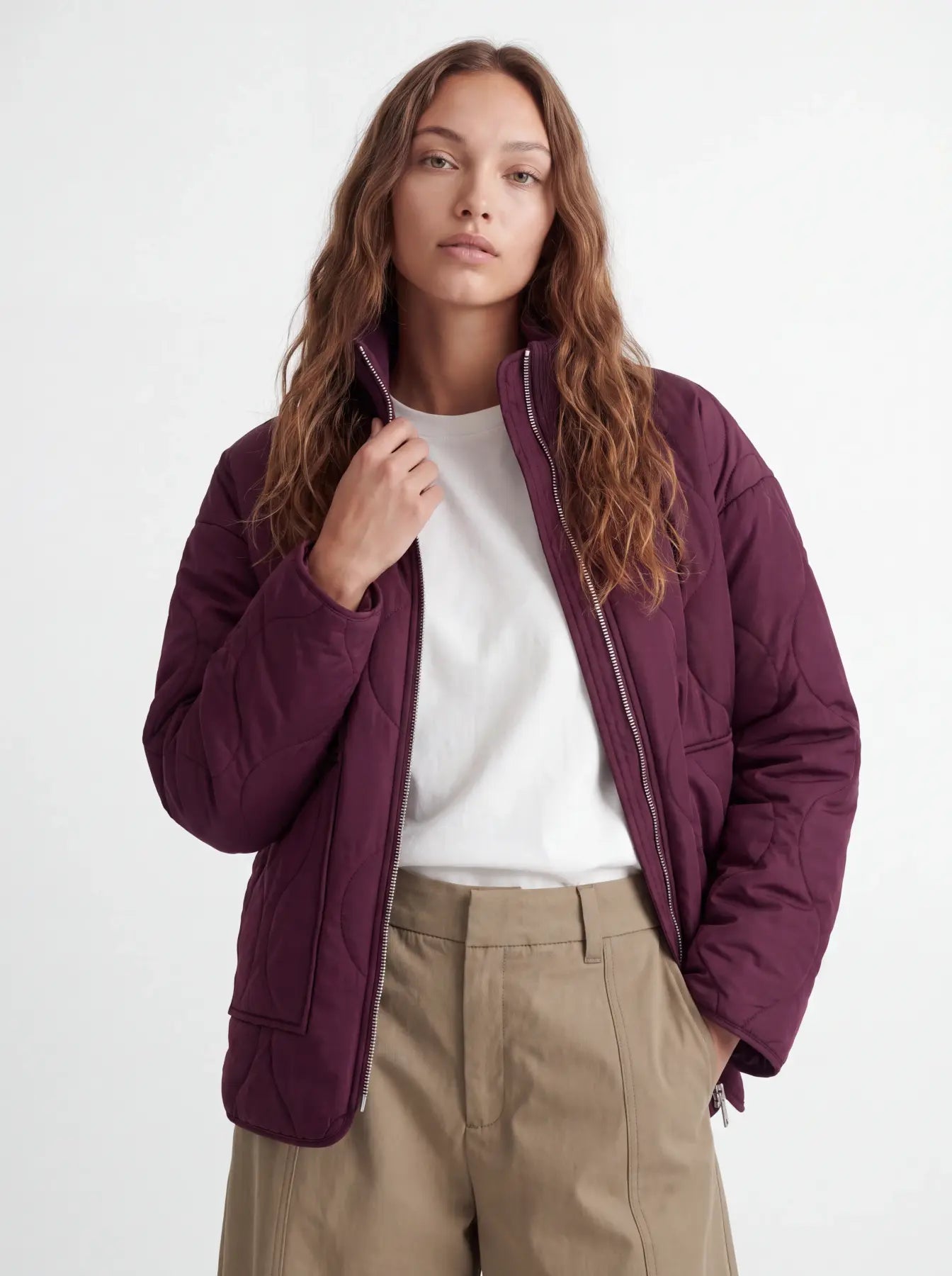 Serena Mid Quilted Zip Jacket Wine
