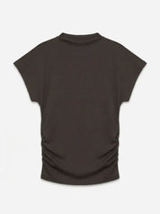 Kanva Cap Sleeve Rouching Top Brown