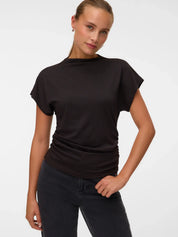 Kanva Cap Sleeve Rouching Top Brown