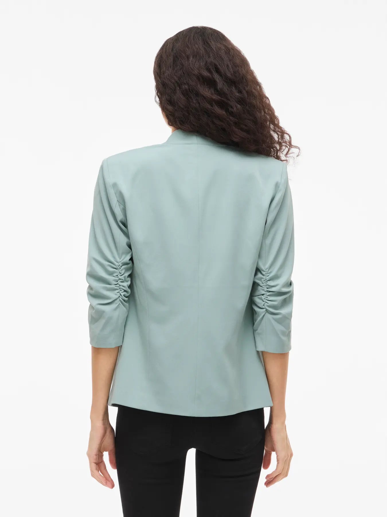 Her Blazer with Ruched Sleeves  Blue