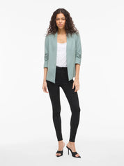 Her Blazer with Ruched Sleeves  Blue