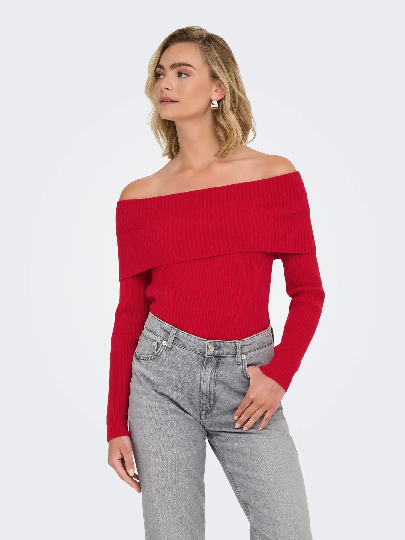 Katia Red Off-the-shoulder Knit Top