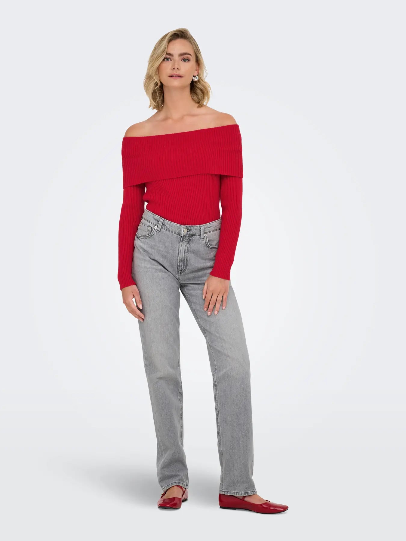 Katia Red Off-the-shoulder Knit Top