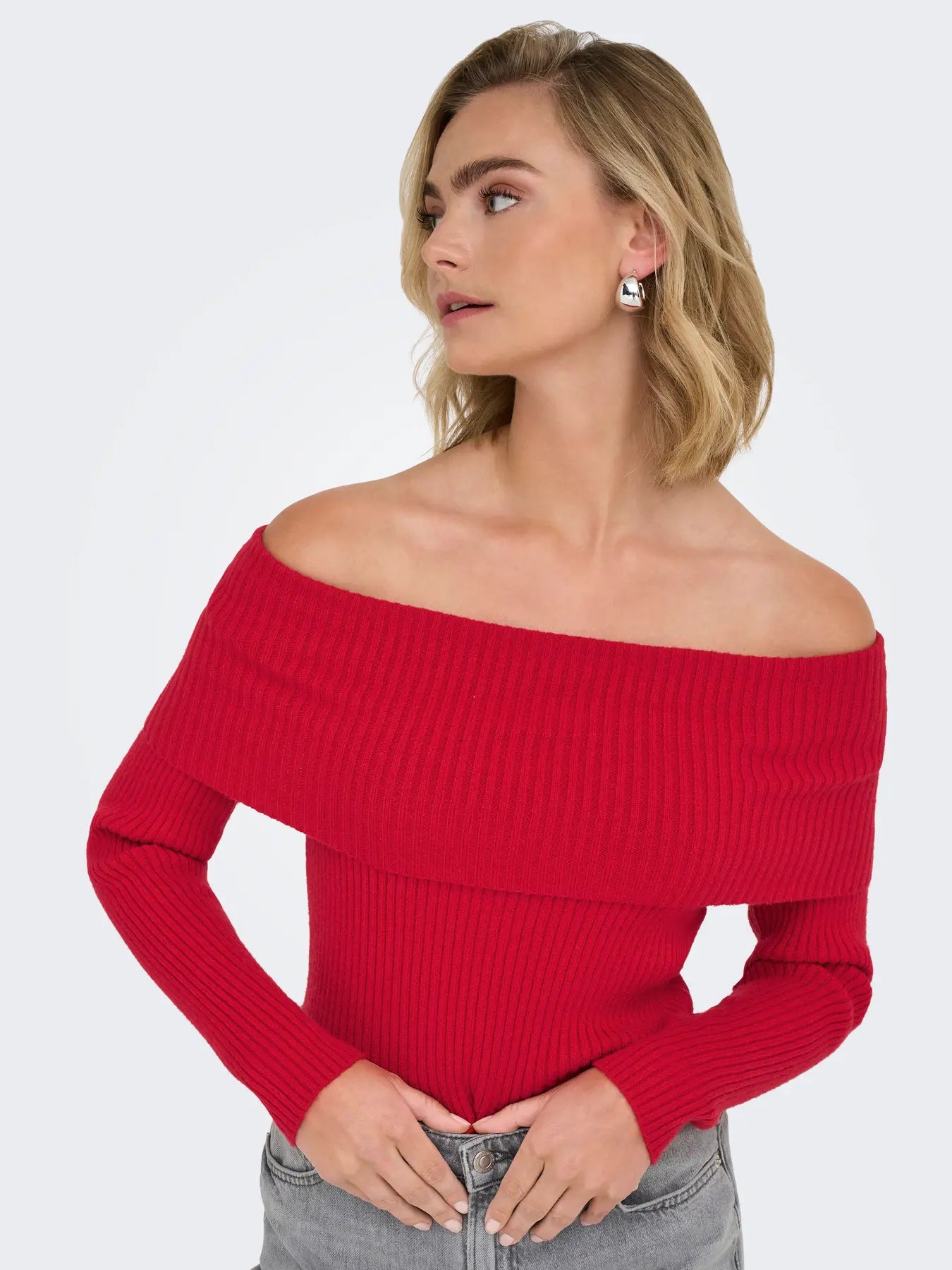 Katia Red Off-the-shoulder Knit Top