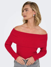 Katia Red Off-the-shoulder Knit Top