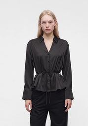 Aria V-neck Waisted Blouse Black