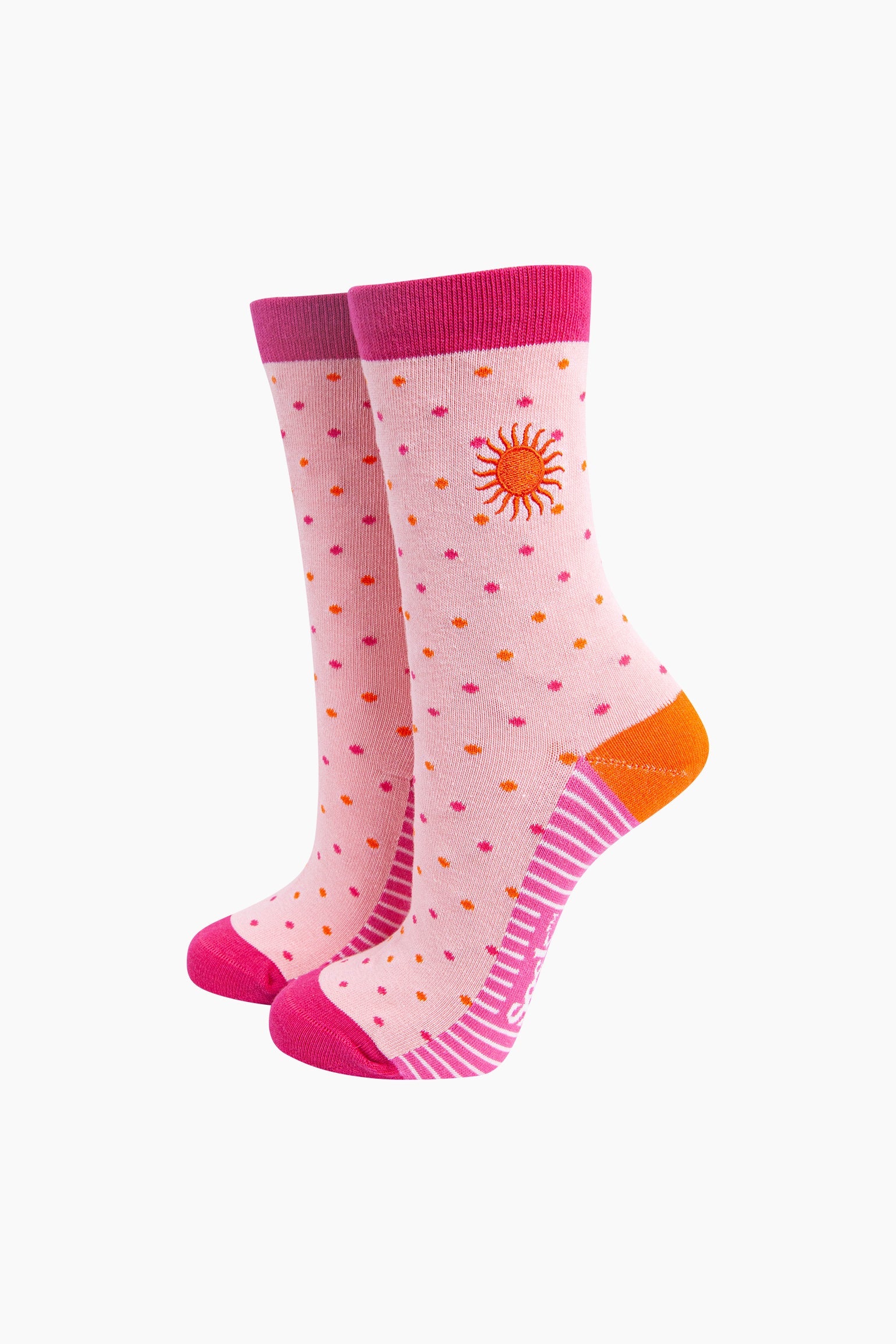 Embroidered Sun Spotted Combed Cotton Socks in Pink