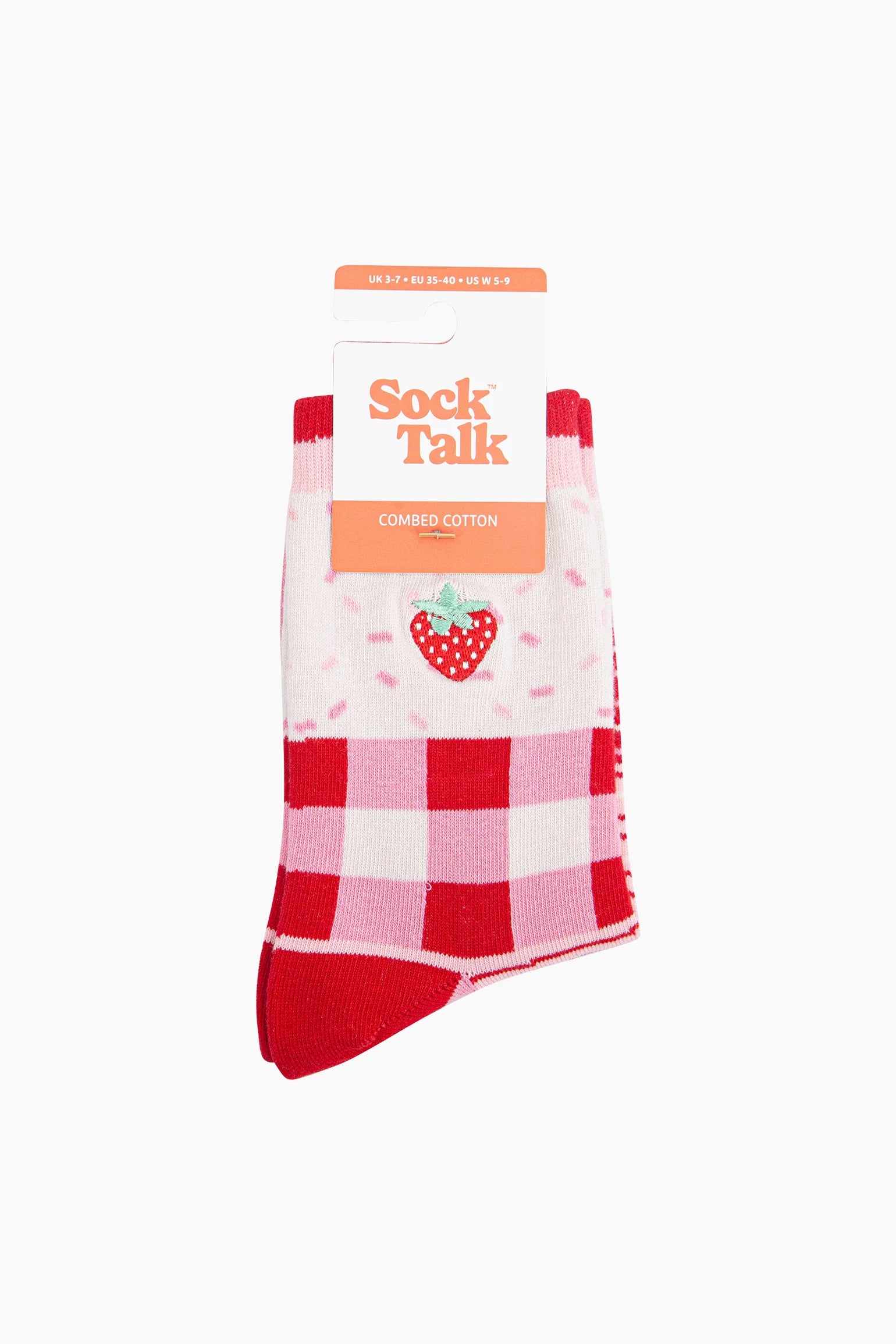 Embroidered Strawberry Combed Cotton Socks in Pink