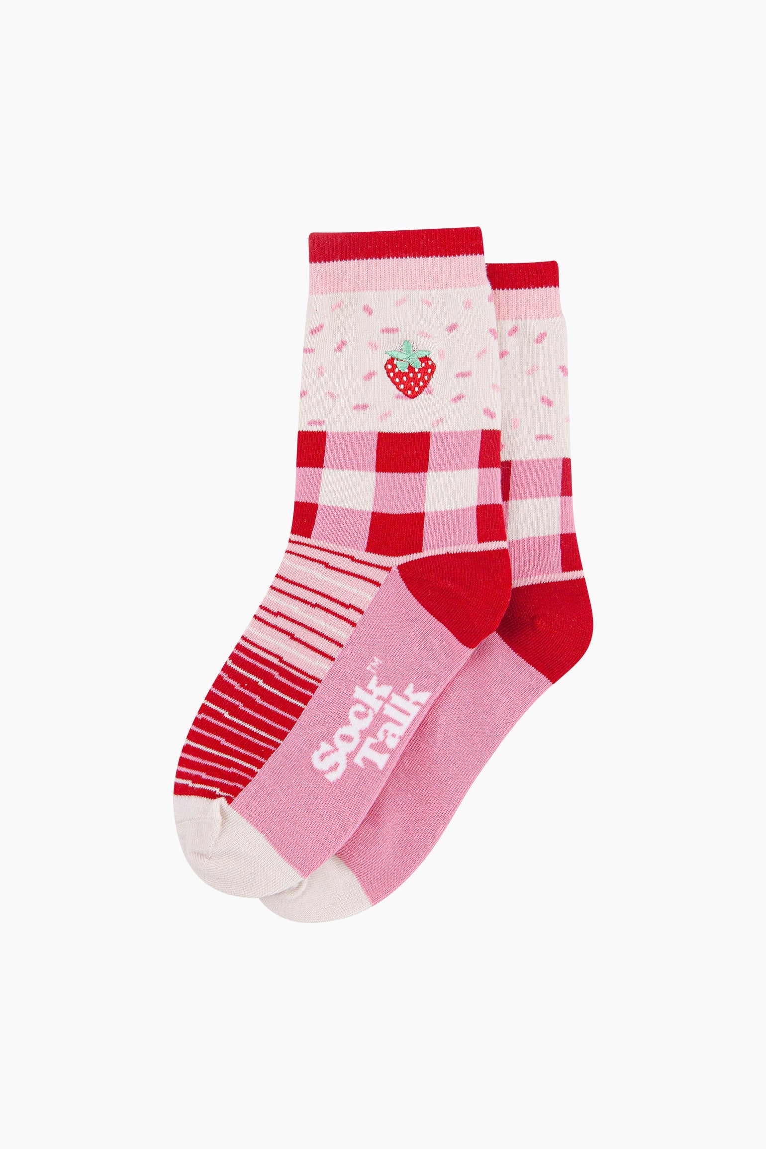 Embroidered Strawberry Combed Cotton Socks in Pink