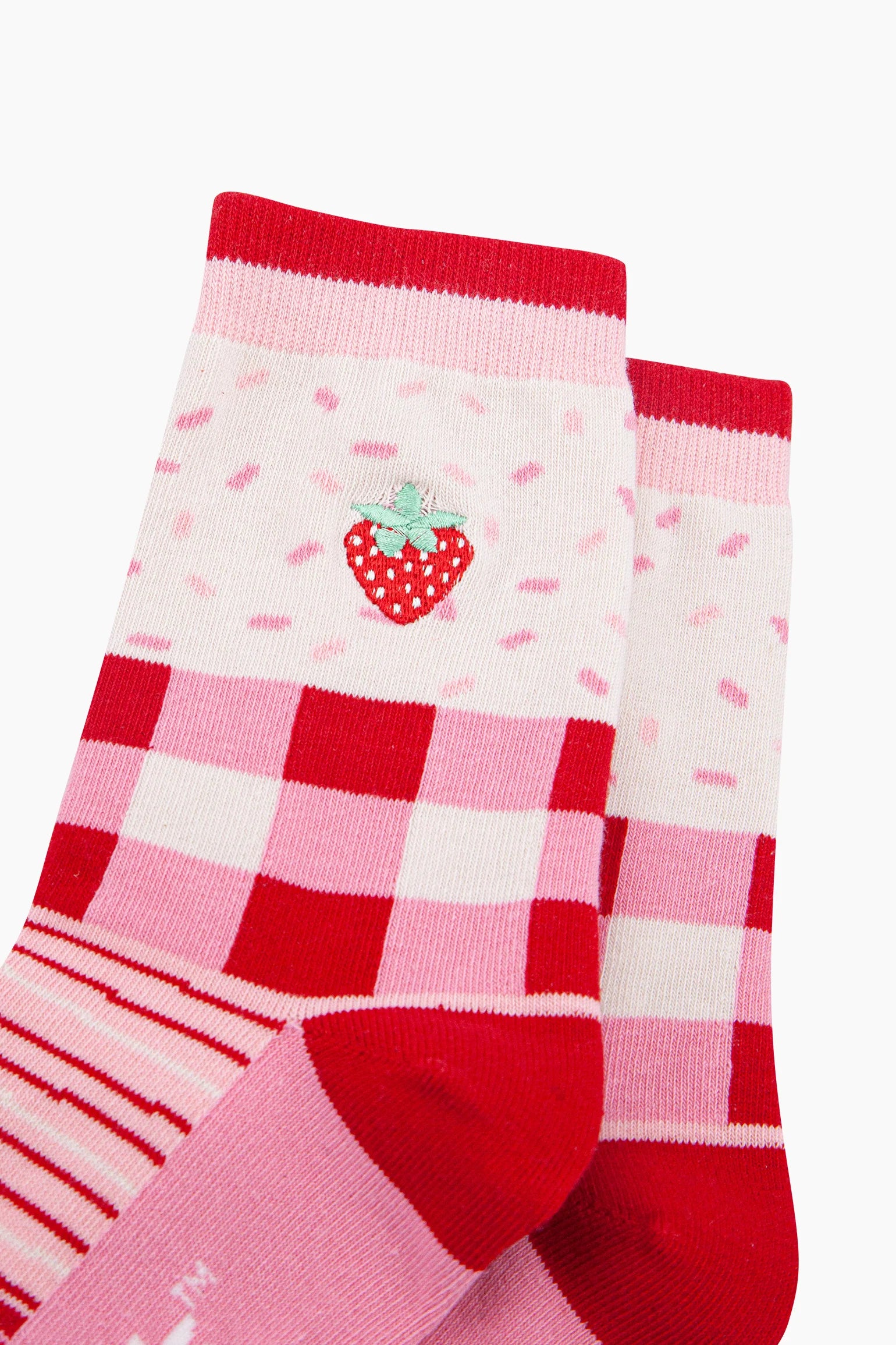 Embroidered Strawberry Combed Cotton Socks in Pink
