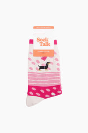 Embroidered Sausage Dog Heart Balloon Combed Cotton Socks in Pink