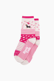 Embroidered Sausage Dog Heart Balloon Combed Cotton Socks in Pink
