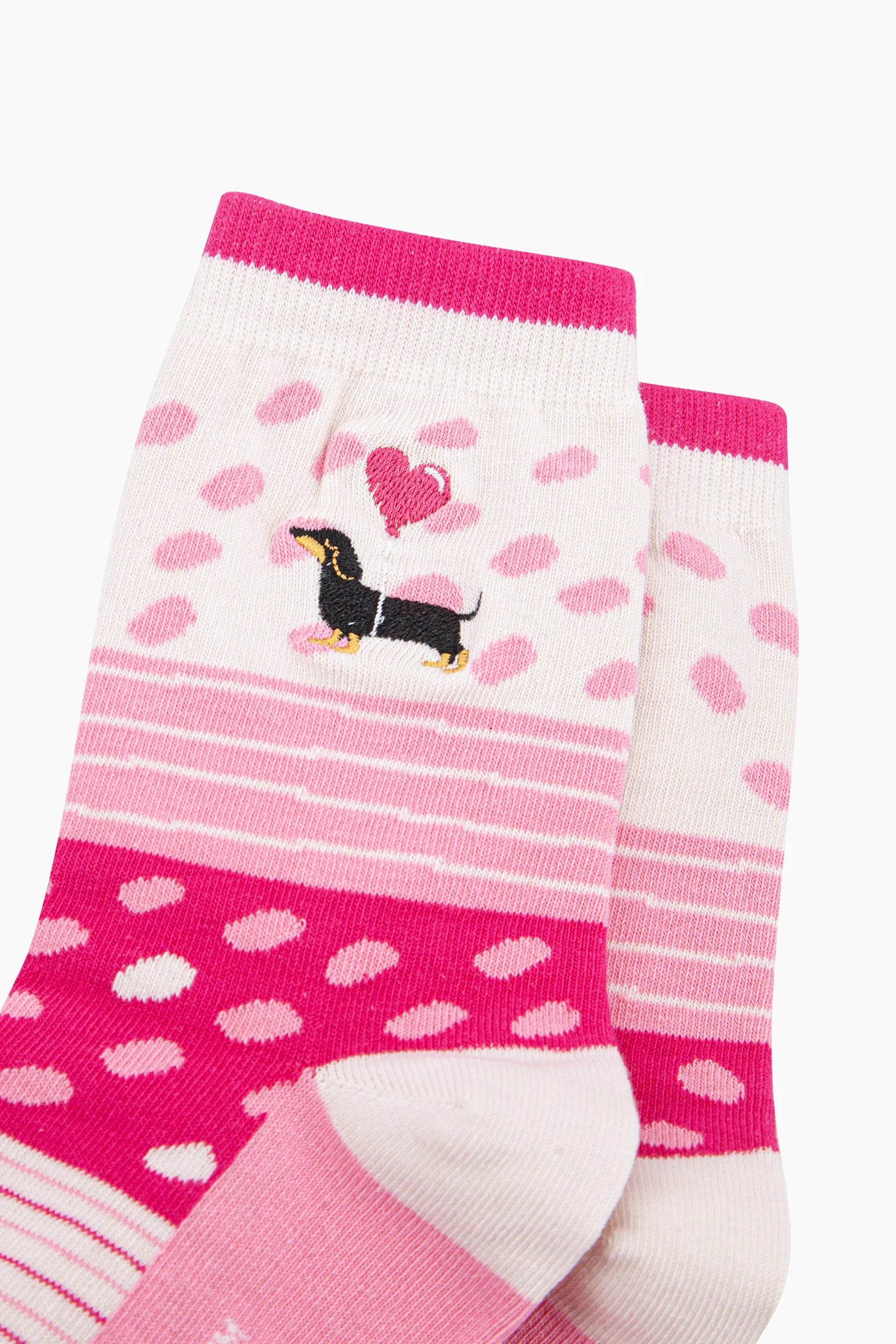 Embroidered Sausage Dog Heart Balloon Combed Cotton Socks in Pink
