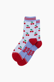 Cherry Striped Bamboo Socks in Blue