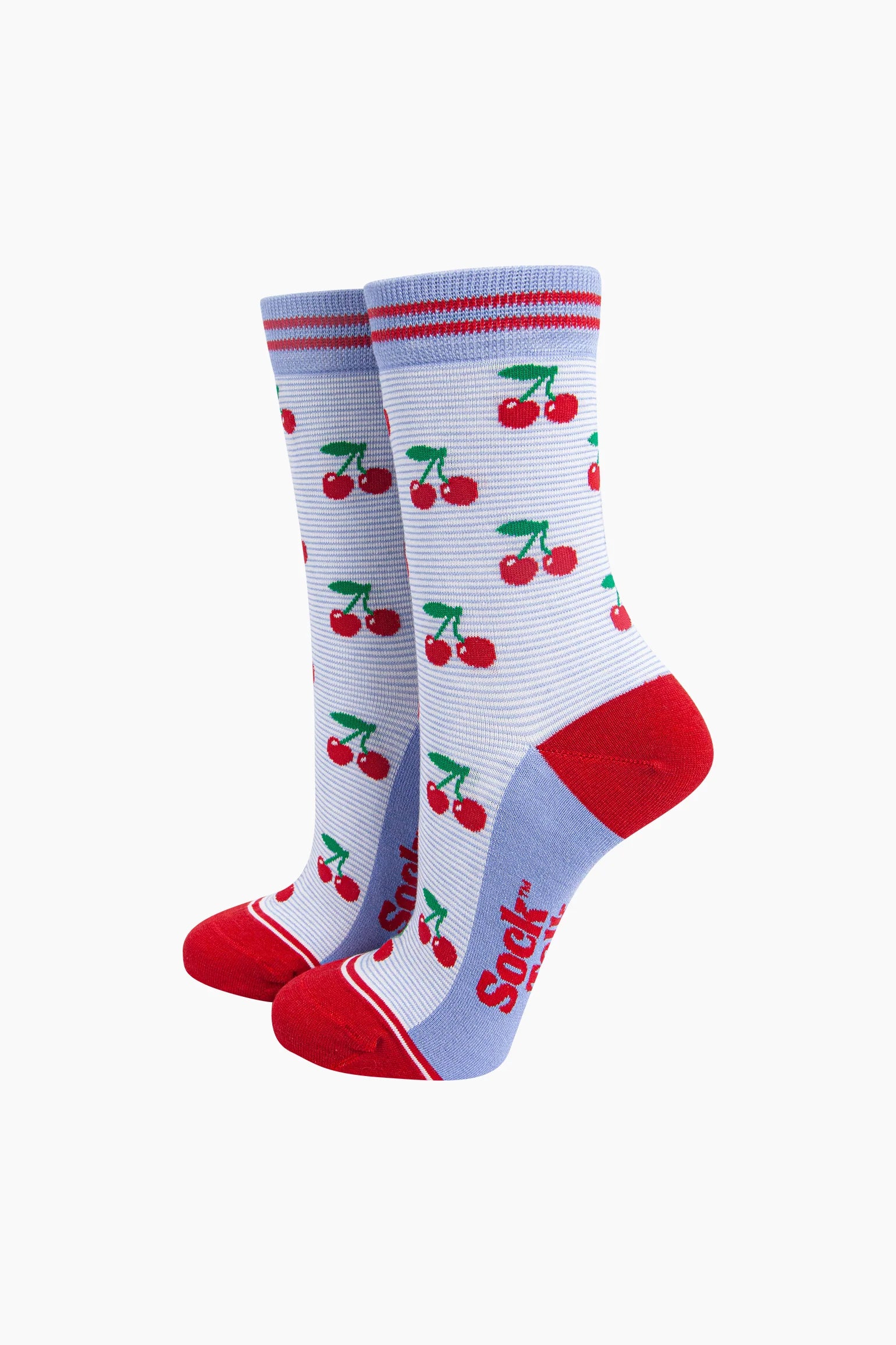 Cherry Striped Bamboo Socks in Blue