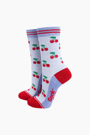 Cherry Striped Bamboo Socks in Blue