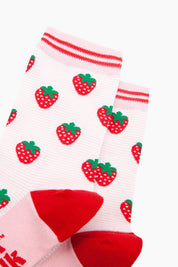 Strawberries Bamboo Socks in Light Pink
