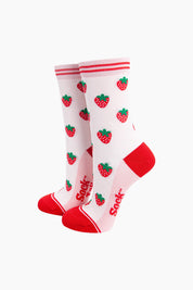 Strawberries Bamboo Socks in Light Pink