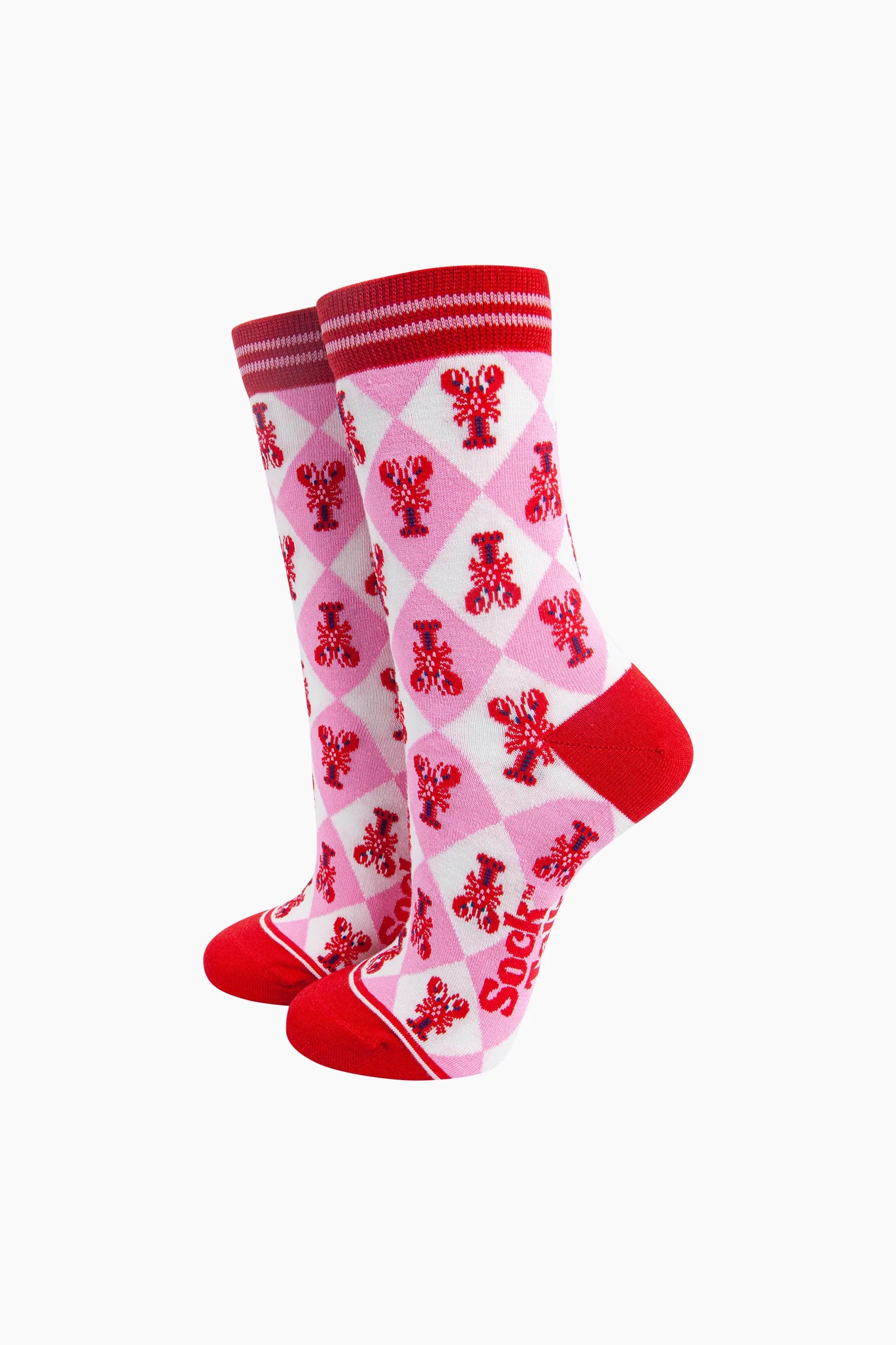 Lobster Checkerboard Bamboo Socks in Pink