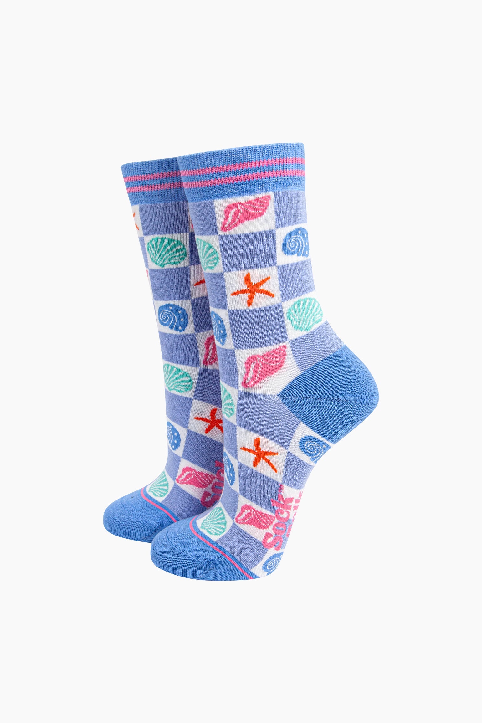 Seashell Checkerboard Bamboo Socks in Blue